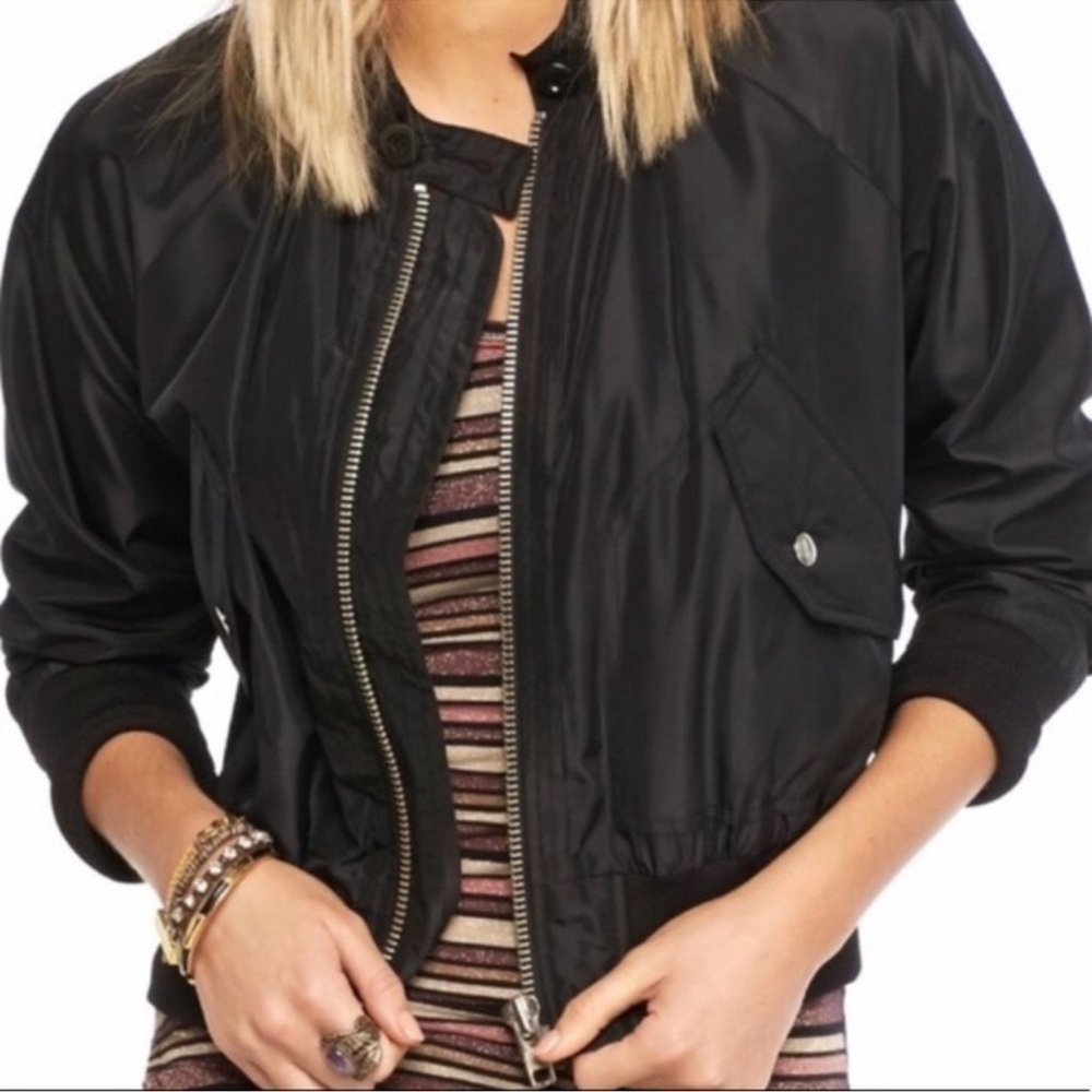 Free People Midnight Bomber Jacket in Black, Size Small